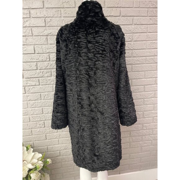 Adrienne Landau Women Front Zip Black Faux Fur Longline Coat with Pockets Size M - Picture 6 of 15
